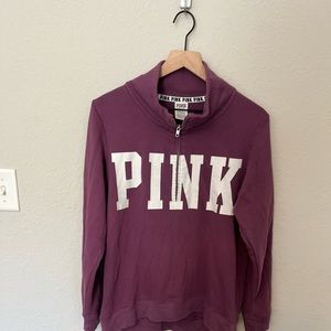 Pink purple with white and black stripe quarter zipper sweatshirt size m